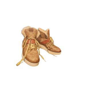 Limited Edition Coach Monogram Shearling-Lined Winter Boots Size 6B, Tan/Brown